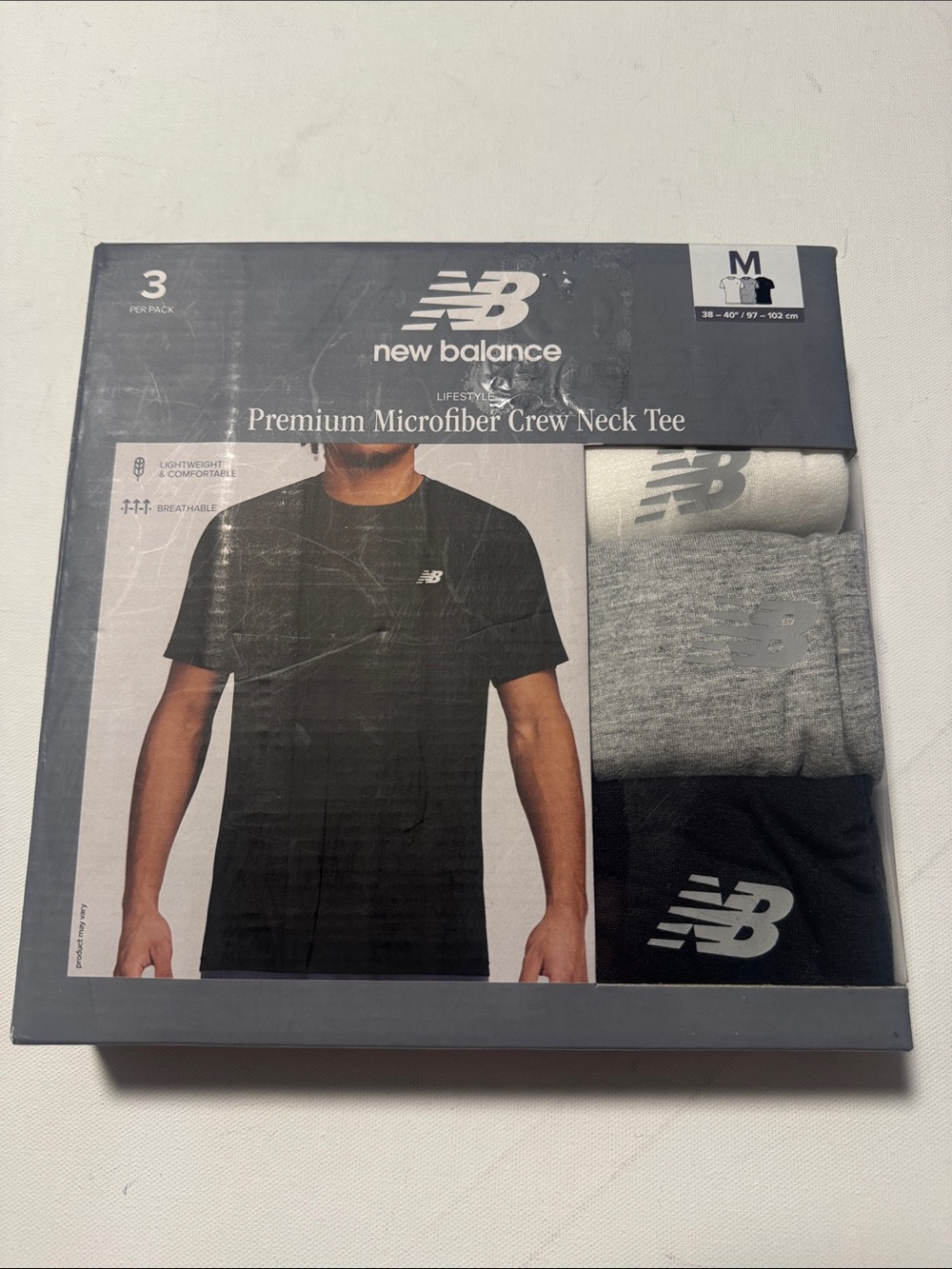 New Balance Tshirt Mens Medium 3 Pack White Gray Black